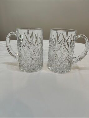 Clear Heavy Cut Crystal Beer Steins Mugs with Diamond and Fan Cut Pattern